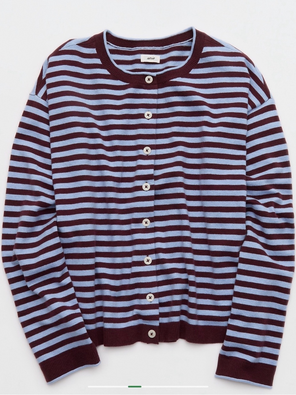 aerie Striped Button-Front Cardigan - Light Blue & Burgundy